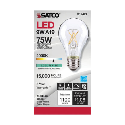 6 pack - Satco S12424 10.5W A19 LED Light Bulb