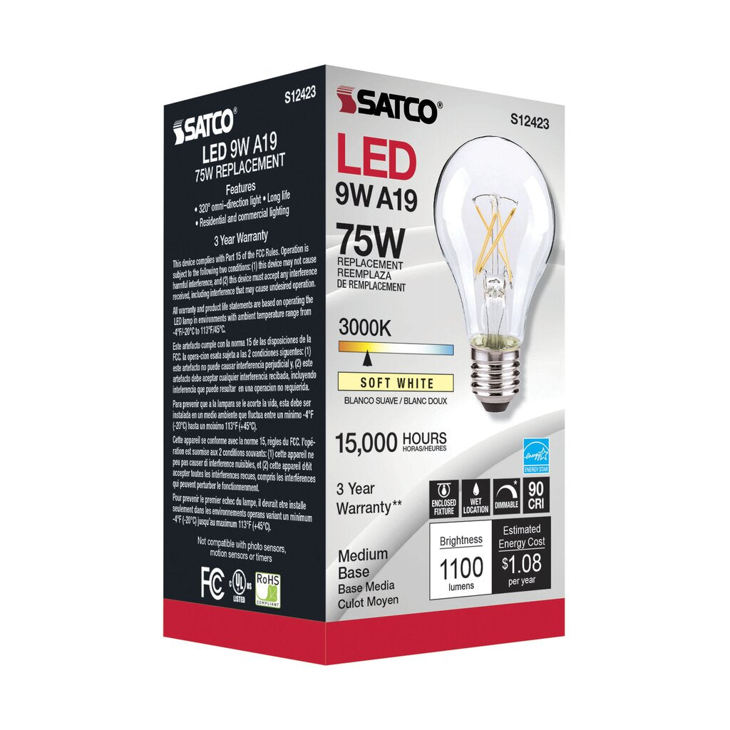 6 pack - Satco S12423 10.5W A19 LED Light Bulb