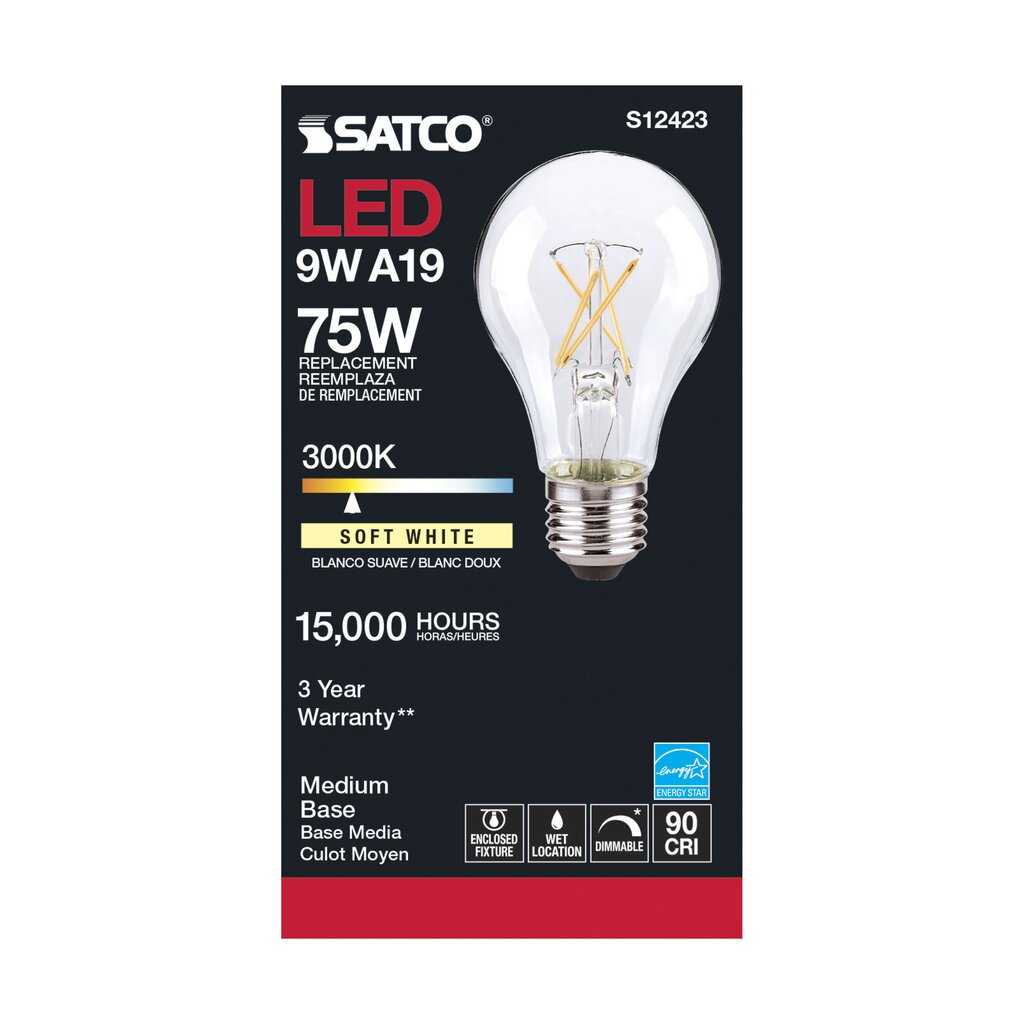 6 pack - Satco S12423 10.5W A19 LED Light Bulb