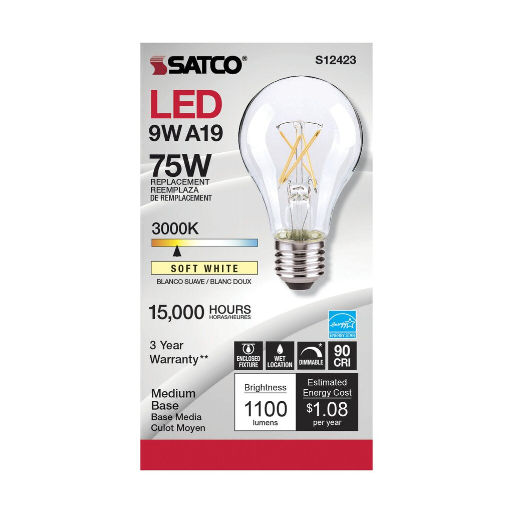6 pack - Satco S12423 10.5W A19 LED Light Bulb