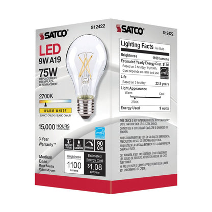 6 pack - Satco S12422 10.5W A19 Warm White LED Light Bulb
