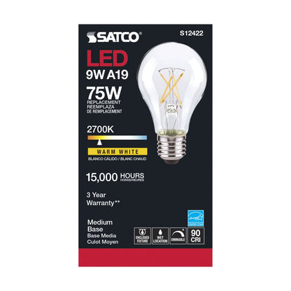 6 pack - Satco S12422 10.5W A19 Warm White LED Light Bulb