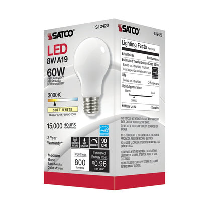 6 pack - Satco S12420 8.2W A19 LED Light Bulb
