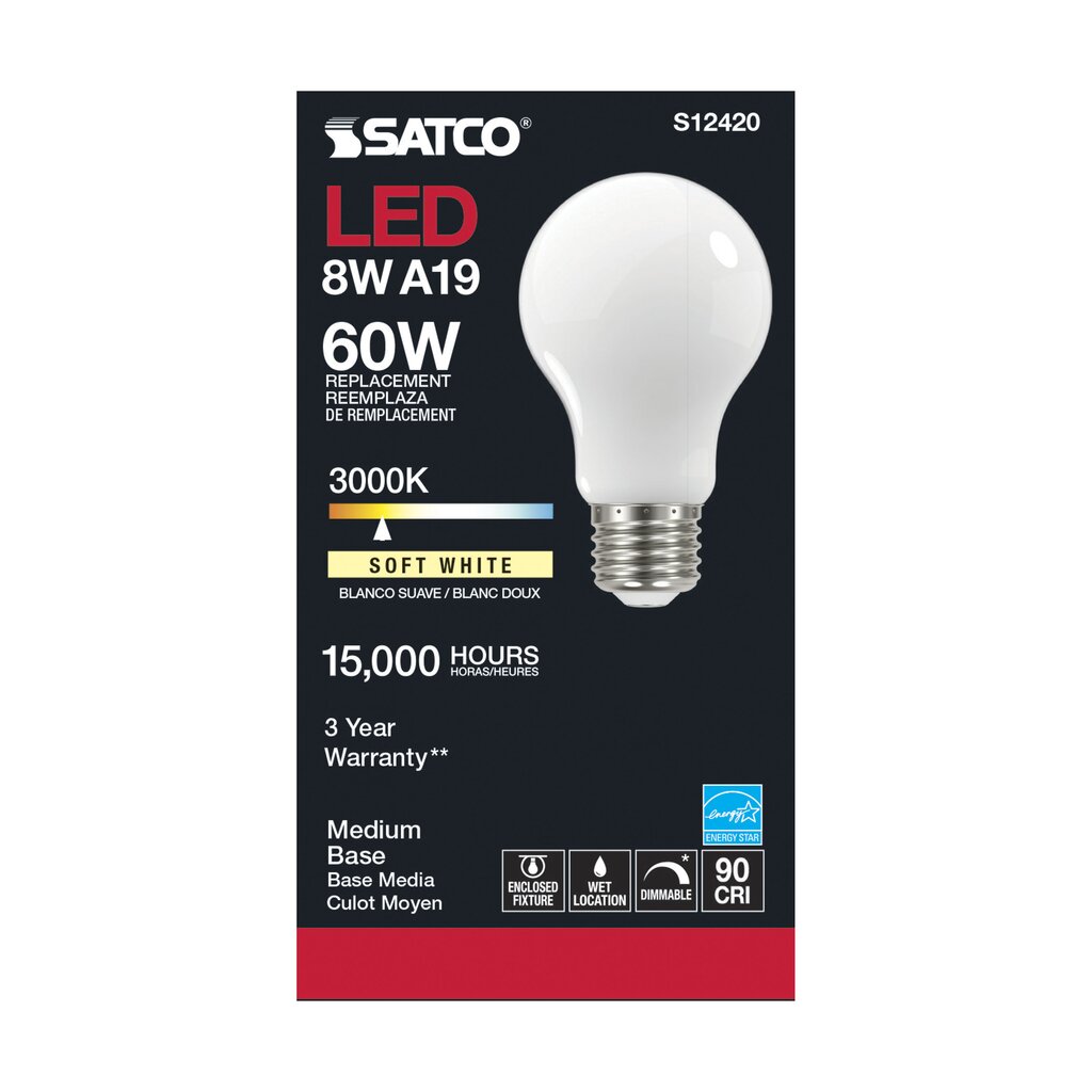 6 pack - Satco S12420 8.2W A19 LED Light Bulb