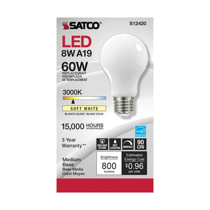 6 pack - Satco S12420 8.2W A19 LED Light Bulb
