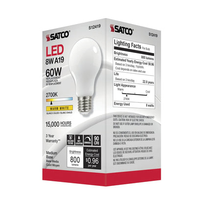 6 pack - Satco S12419 8.2W A19 LED Light Bulb