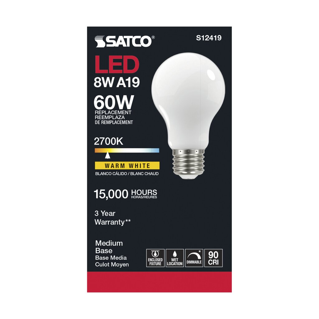 6 pack - Satco S12419 8.2W A19 LED Light Bulb