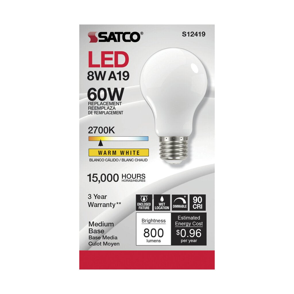 6 pack - Satco S12419 8.2W A19 LED Light Bulb