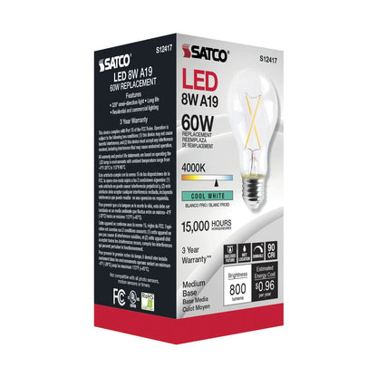 6 pack - Satco S12417 8W A19 LED Light Bulb