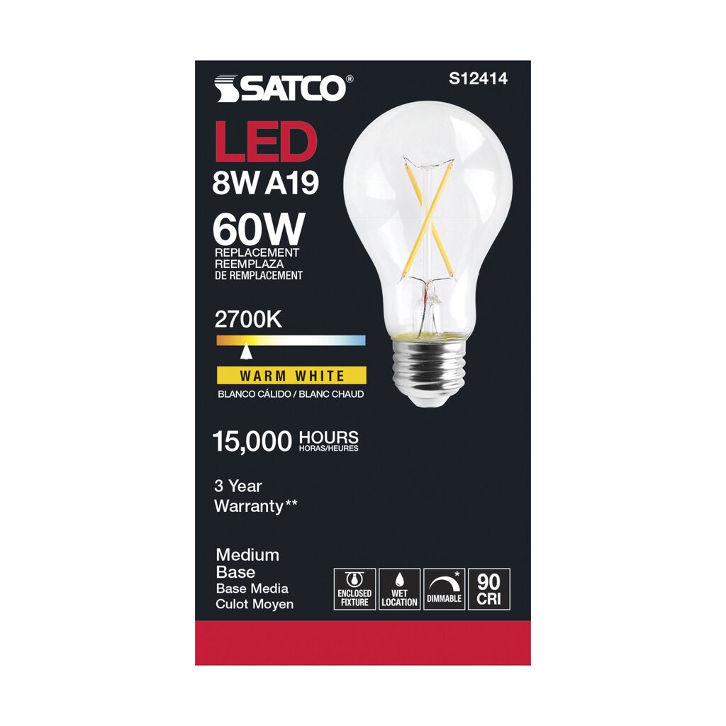 6 pack - Satco S12414 8W A19 LED Light Bulb