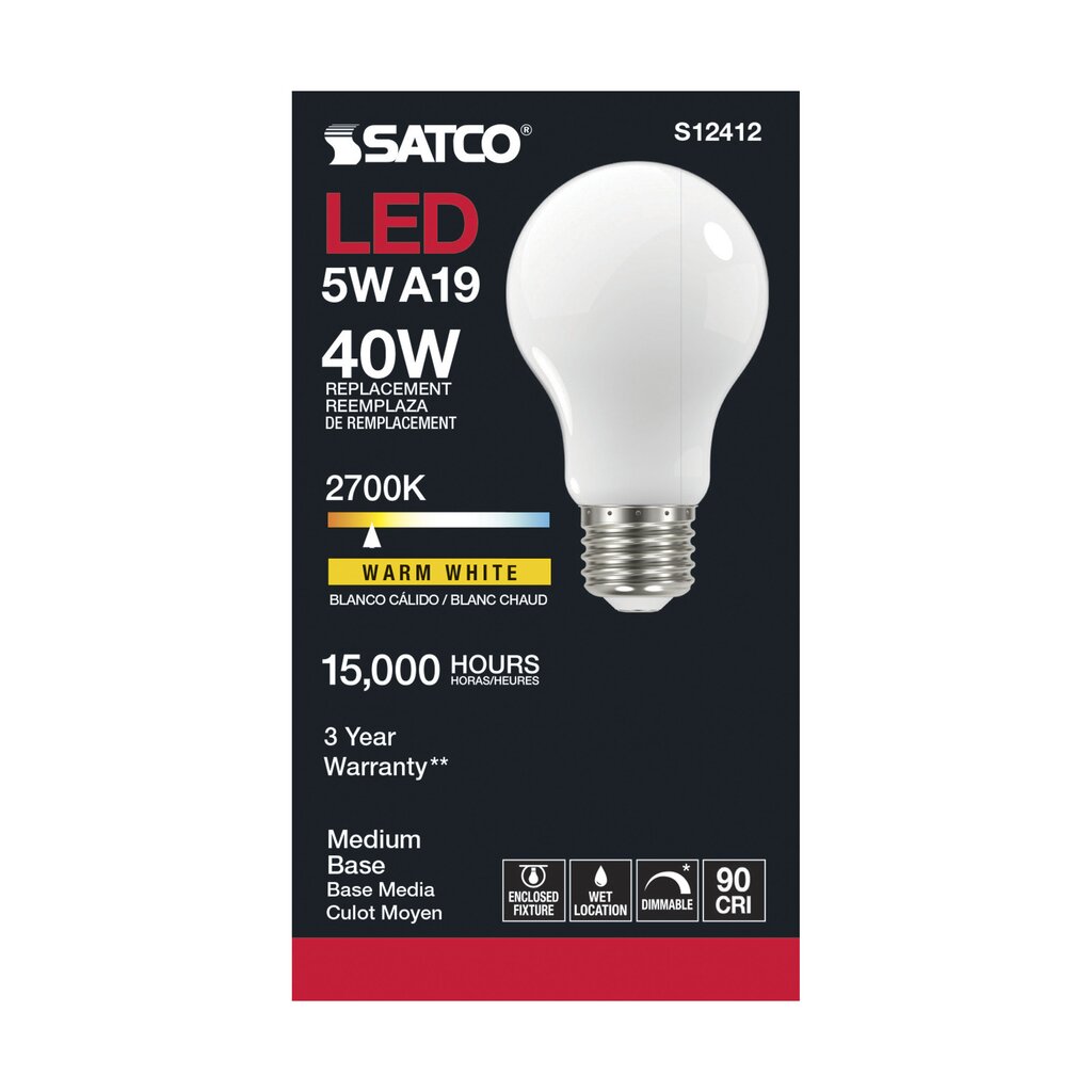 6 pack - Satco S12412 5W A19 LED Light Bulb