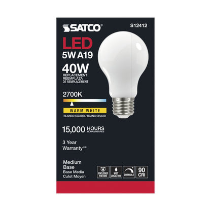 6 pack - Satco S12412 5W A19 LED Light Bulb
