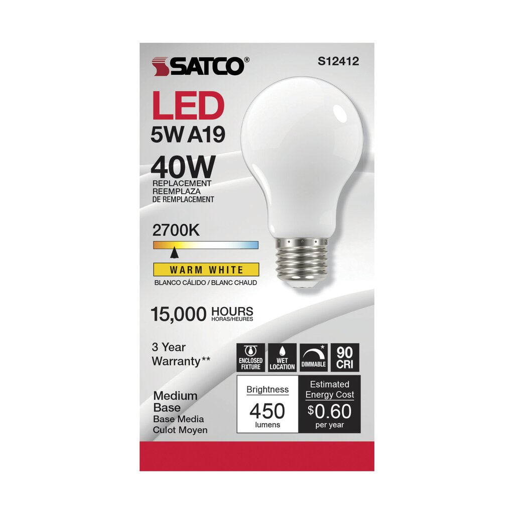 6 pack - Satco S12412 5W A19 LED Light Bulb