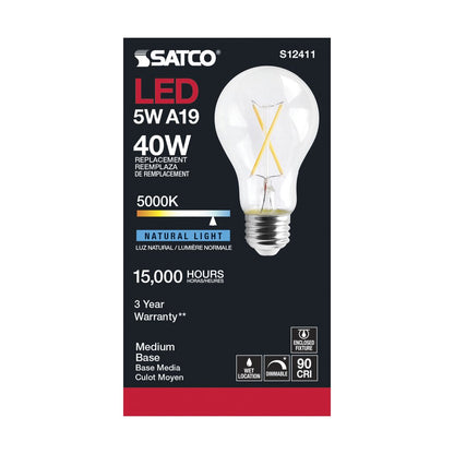 6 pack - Satco S12411 5W A19 LED Light Bulb
