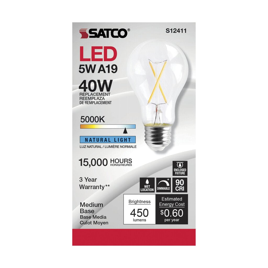 6 pack - Satco S12411 5W A19 LED Light Bulb