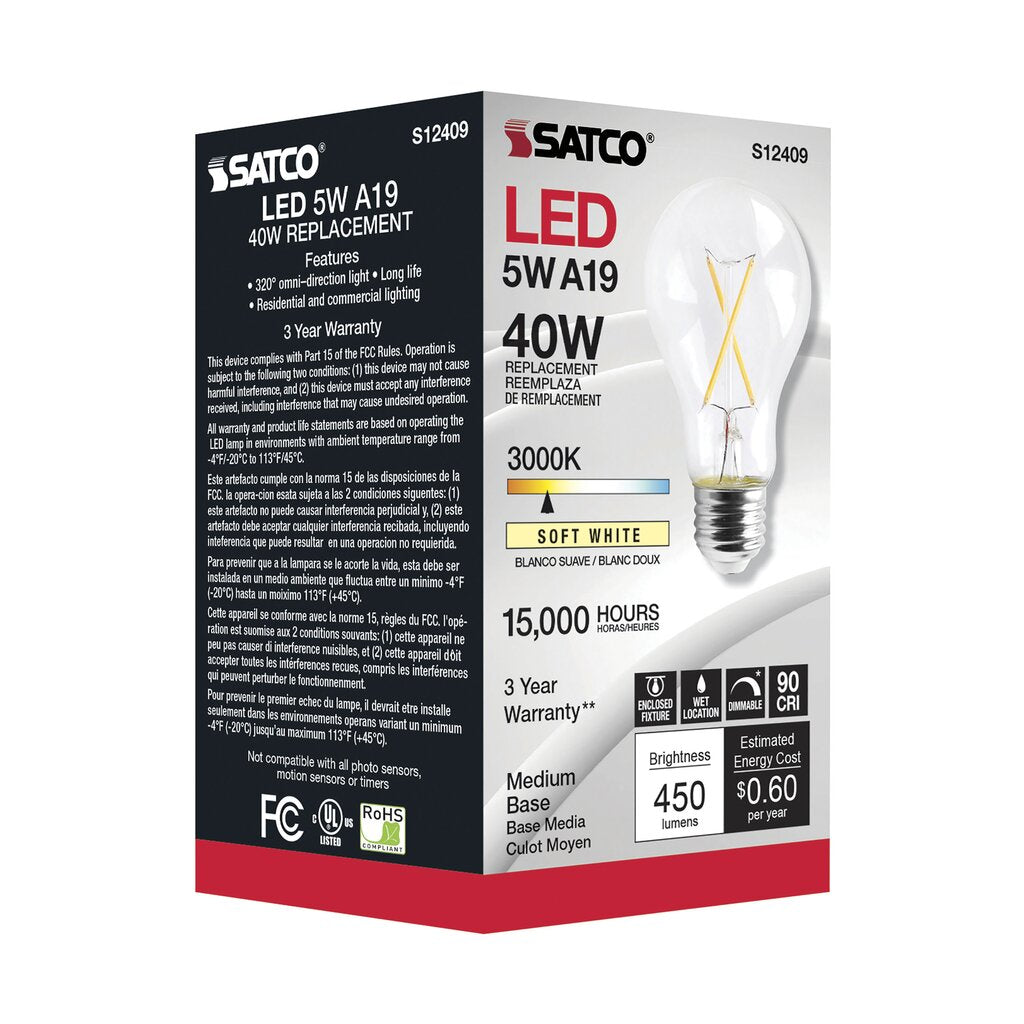 Satco S12409 5W A19 LED Light Bulb