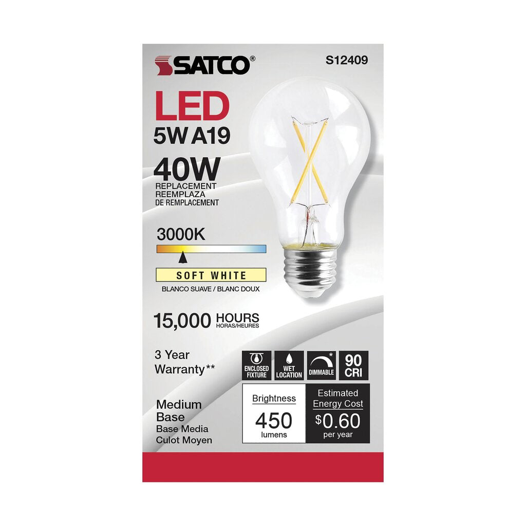 Satco S12409 5W A19 LED Light Bulb