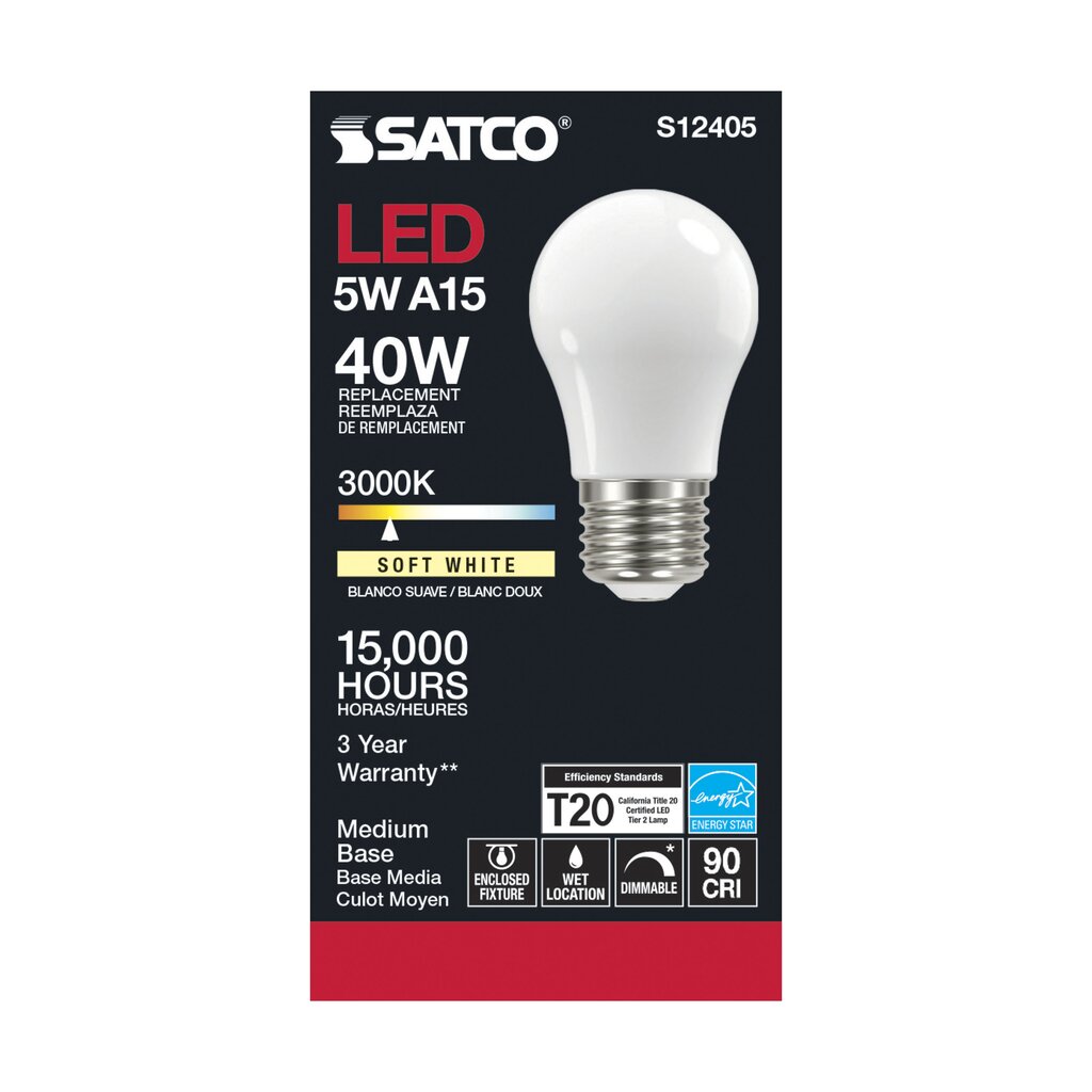 6 pack - Satco S12405 5W A15 LED Light Bulb