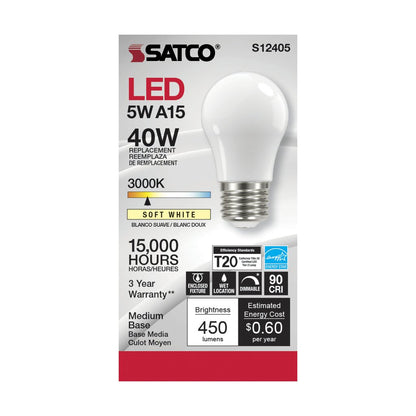 6 pack - Satco S12405 5W A15 LED Light Bulb