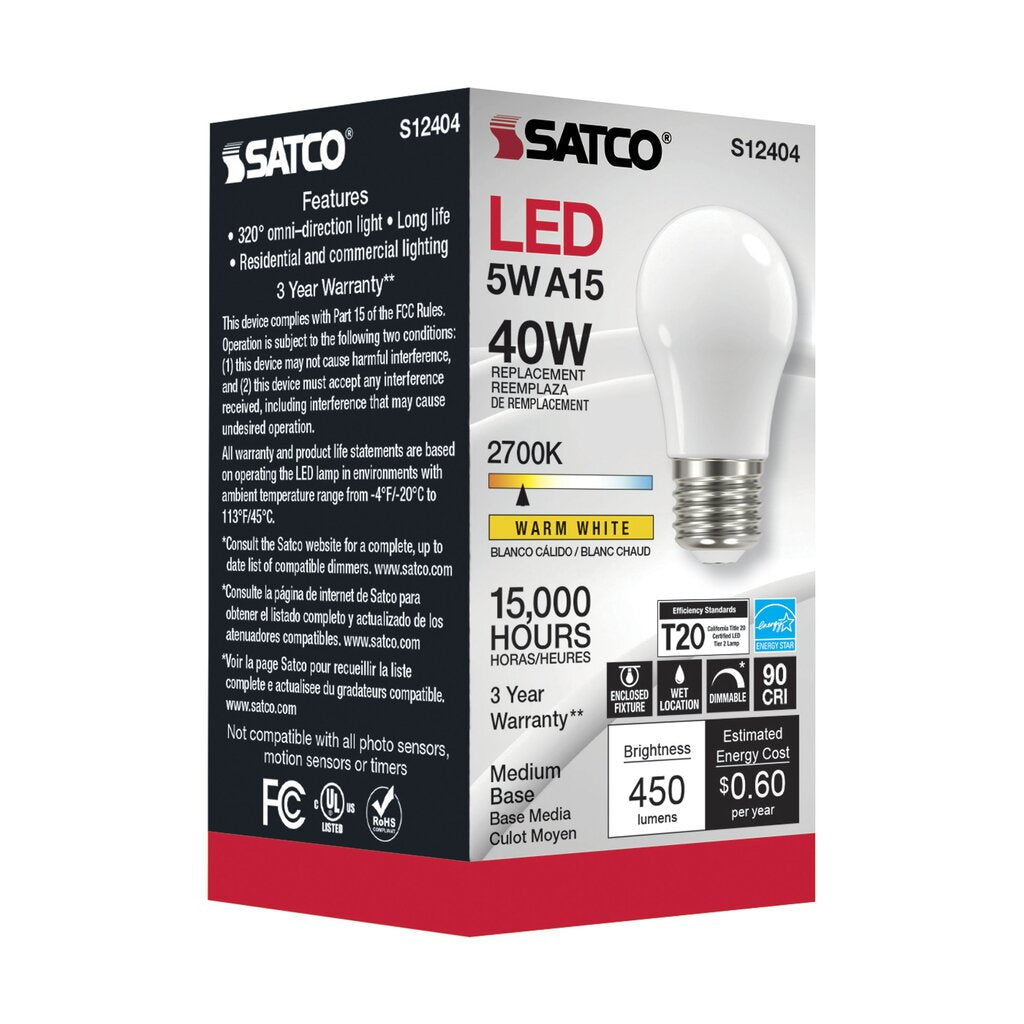 6 pack - Satco S12404 5W A15 LED Light Bulb