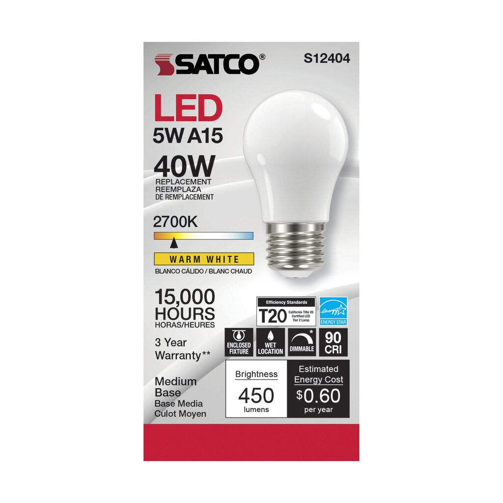 6 pack - Satco S12404 5W A15 LED Light Bulb