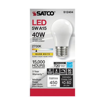 6 pack - Satco S12404 5W A15 LED Light Bulb