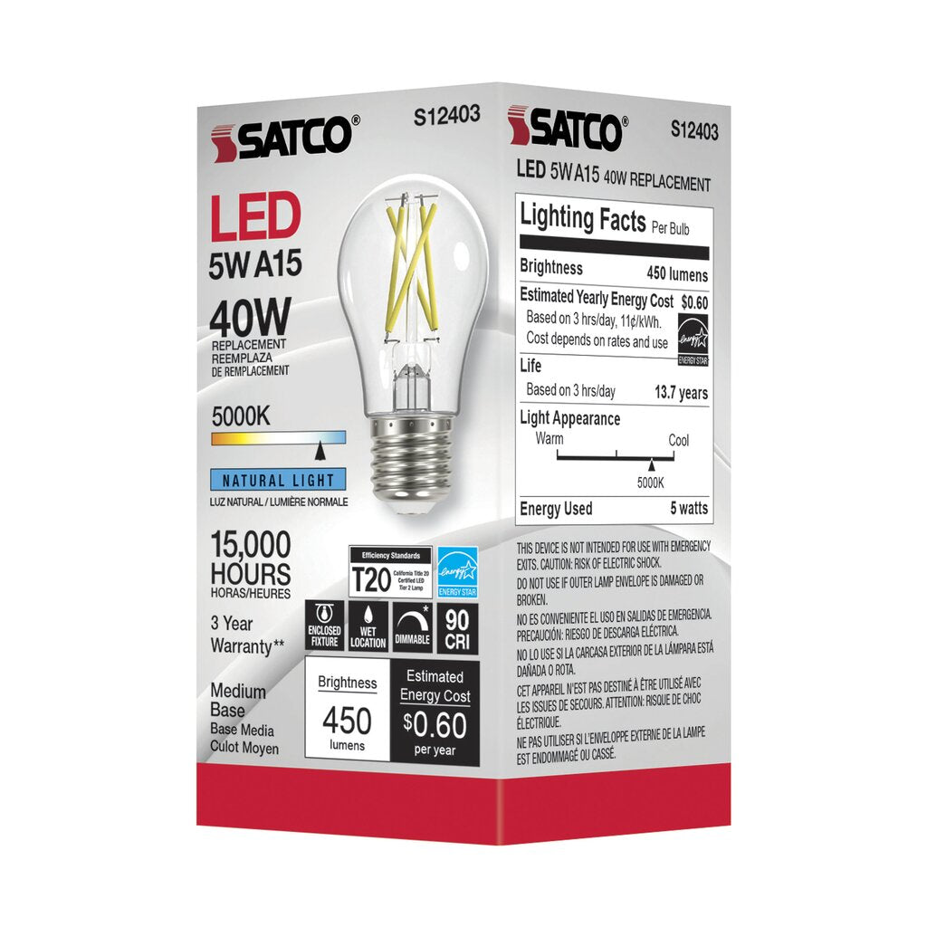6 pack - Satco S12403 5W A15 LED Light Bulb