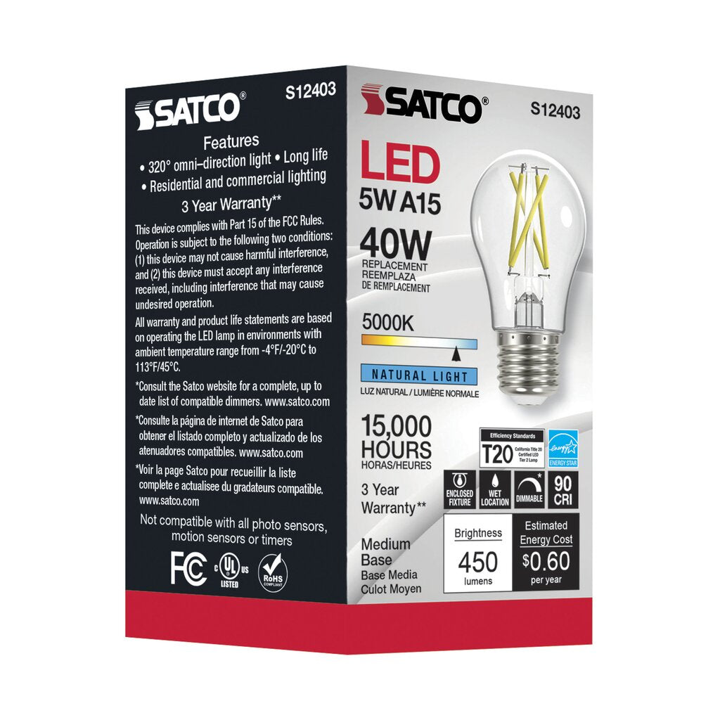 6 pack - Satco S12403 5W A15 LED Light Bulb