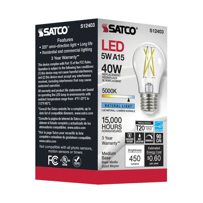 6 pack - Satco S12403 5W A15 LED Light Bulb