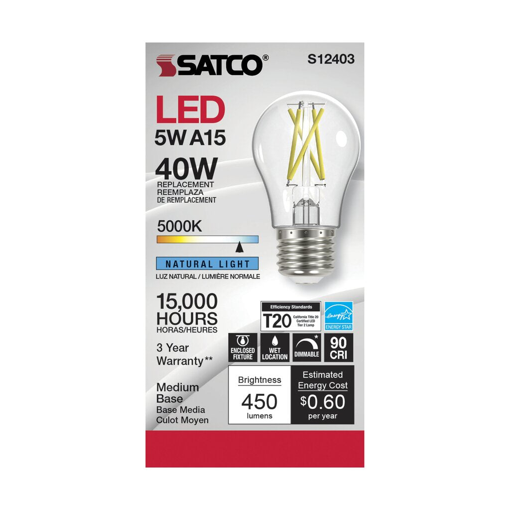 6 pack - Satco S12403 5W A15 LED Light Bulb