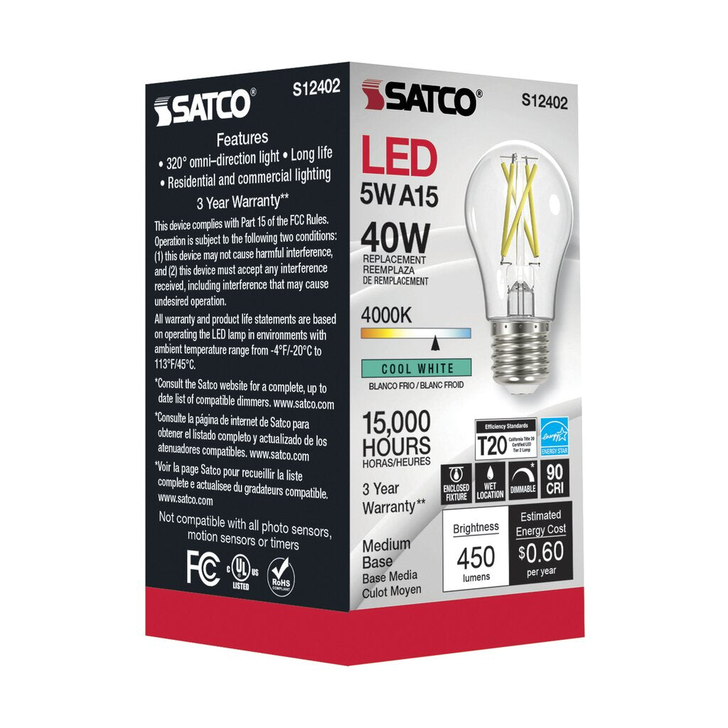 Satco S12402 5W A15 LED Light Bulb
