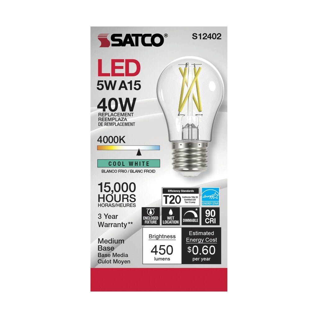 Satco S12402 5W A15 LED Light Bulb
