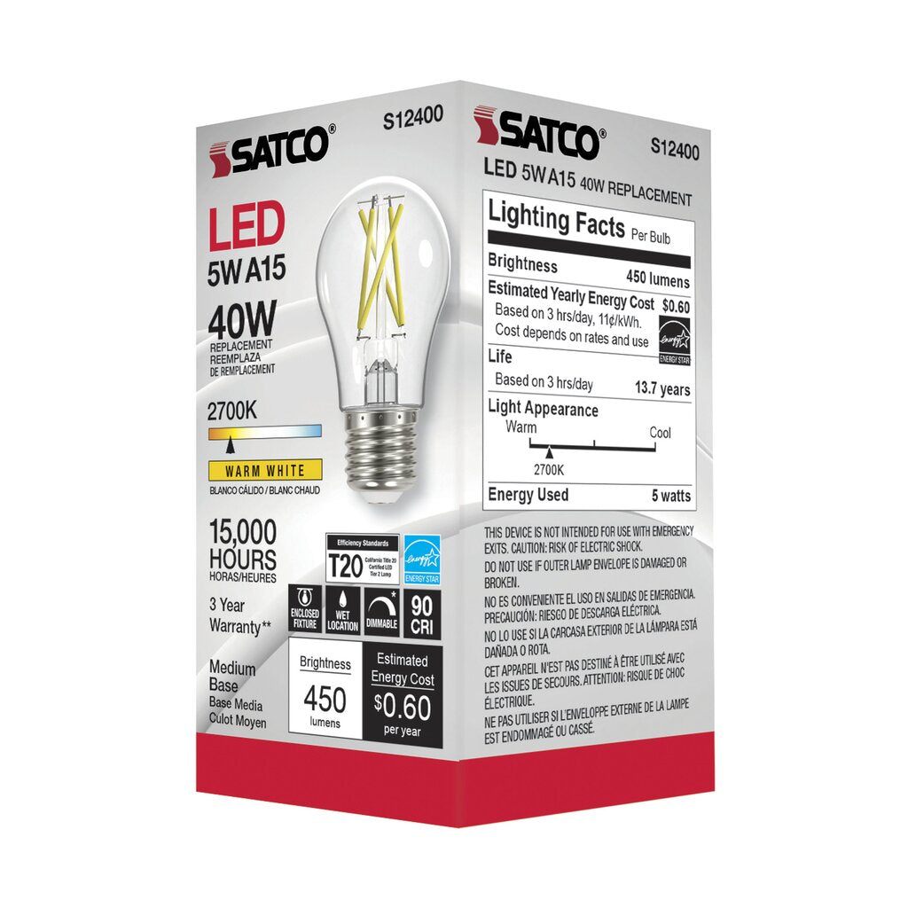 Satco S12400 5W A15 LED Light Bulb
