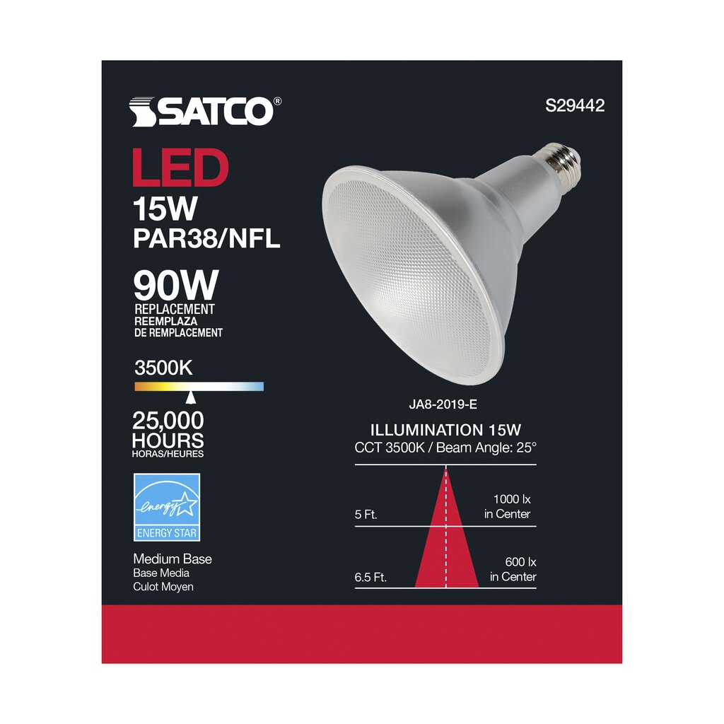 6 pack - Satco S29442 15W PAR38 LED Light Bulb