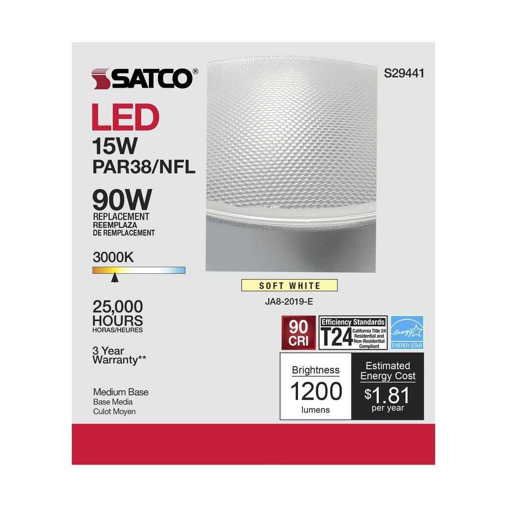 6 pack - Satco S29441 15W PAR38 LED Light Bulb
