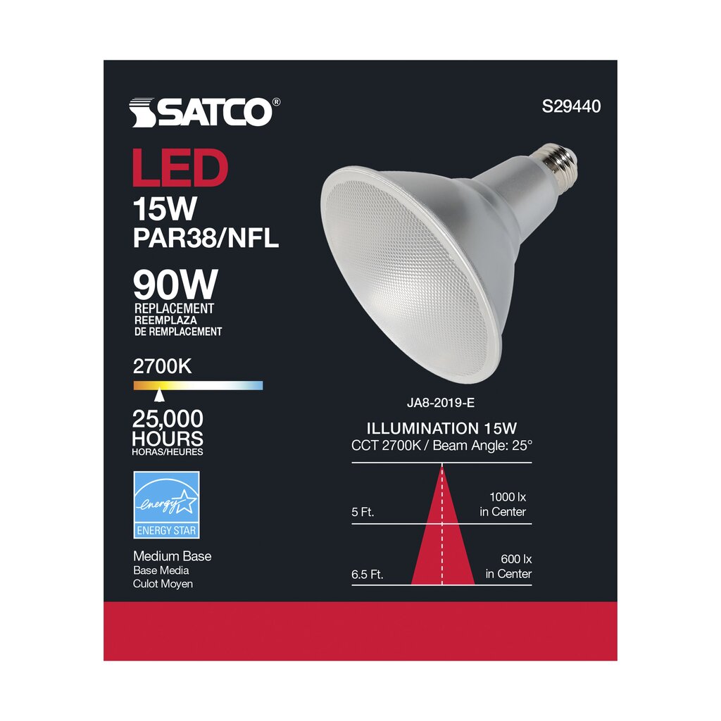 6 pack - Satco S29440 15W PAR38 LED Light Bulb