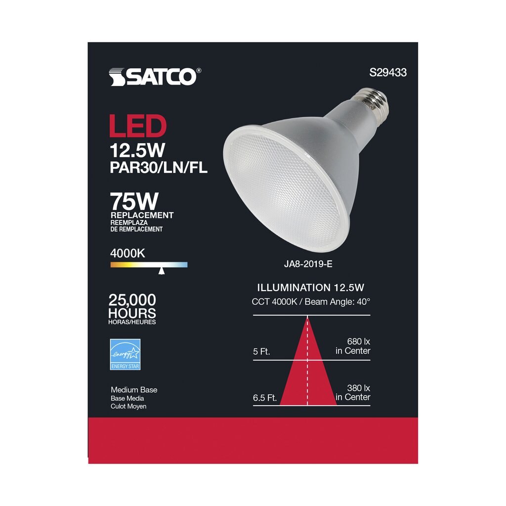 6 pack - Satco S29433 12.5W PAR30 Long LED Light Bulb