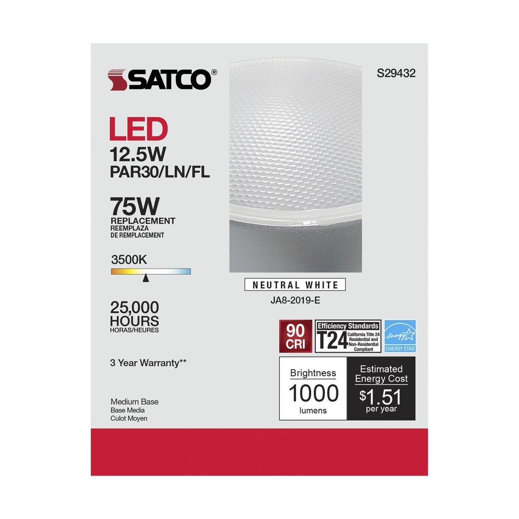 6 pack - Satco S29432 12.5W PAR30 Long LED Light Bulb