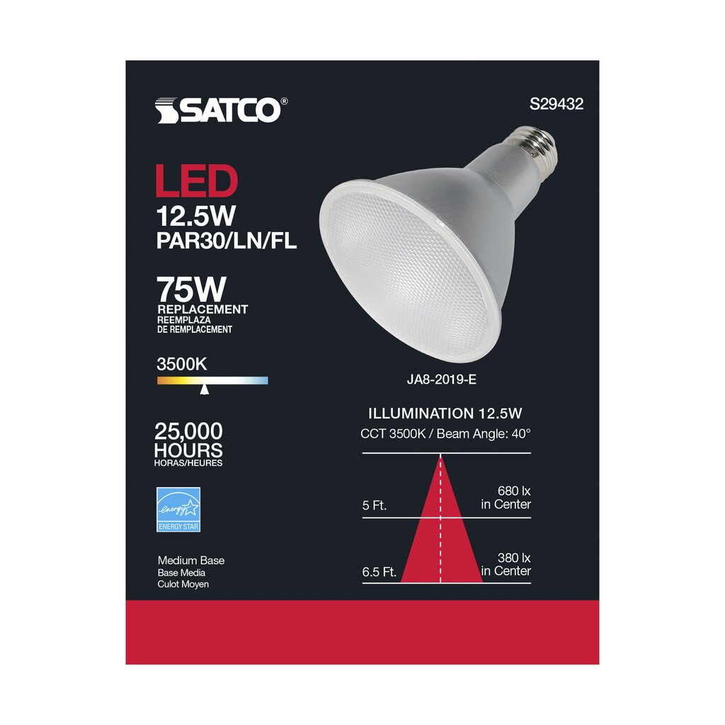 6 pack - Satco S29432 12.5W PAR30 Long LED Light Bulb