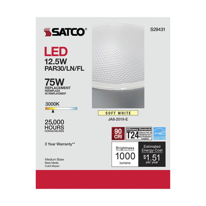 6 pack - Satco S29431 12.5W PAR30 Long Soft White LED Light Bulb