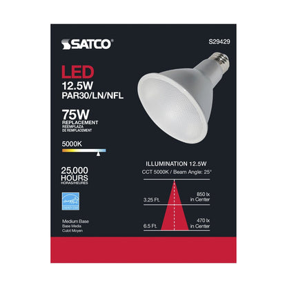 6 pack - Satco S29429 12.5W PAR30 Long LED Light Bulb
