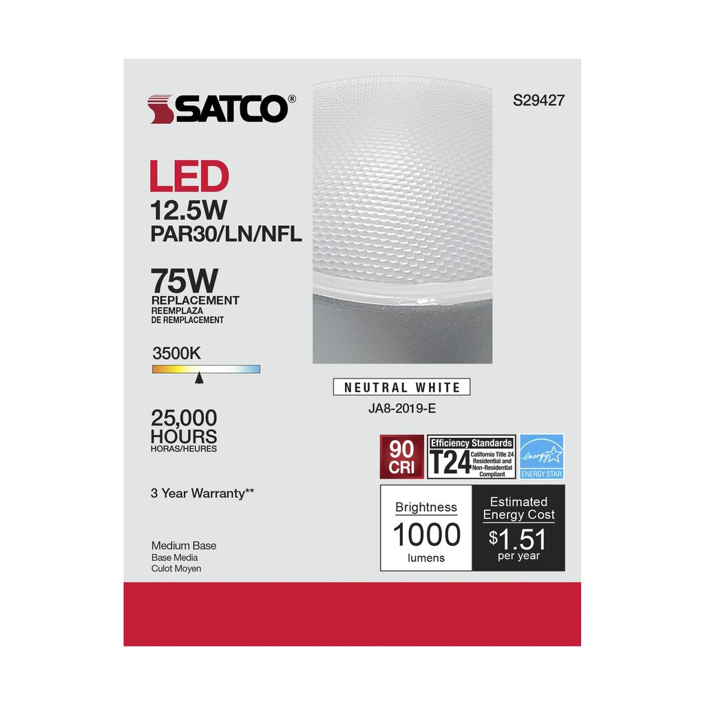 6 pack - Satco S29427 12.5W PAR30 Long LED Light Bulb