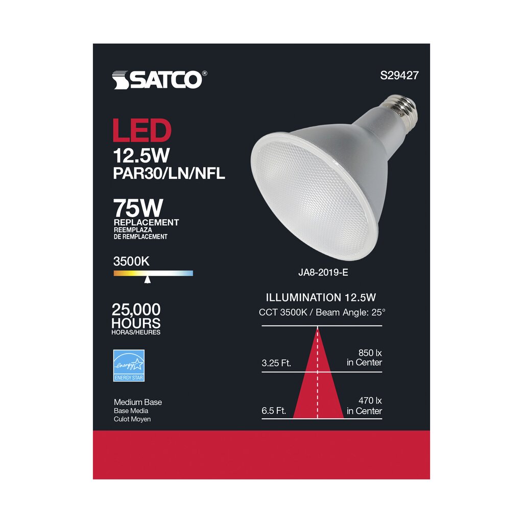 6 pack - Satco S29427 12.5W PAR30 Long LED Light Bulb