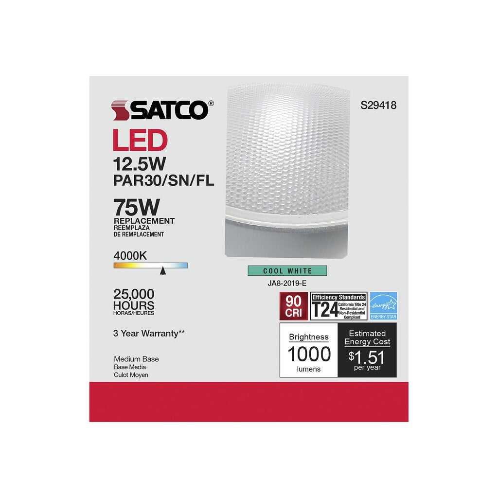 6 pack - Satco S29418 12.5W PAR30 Short LED Light Bulb