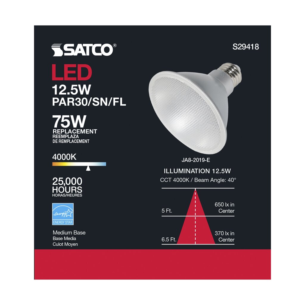 6 pack - Satco S29418 12.5W PAR30 Short LED Light Bulb