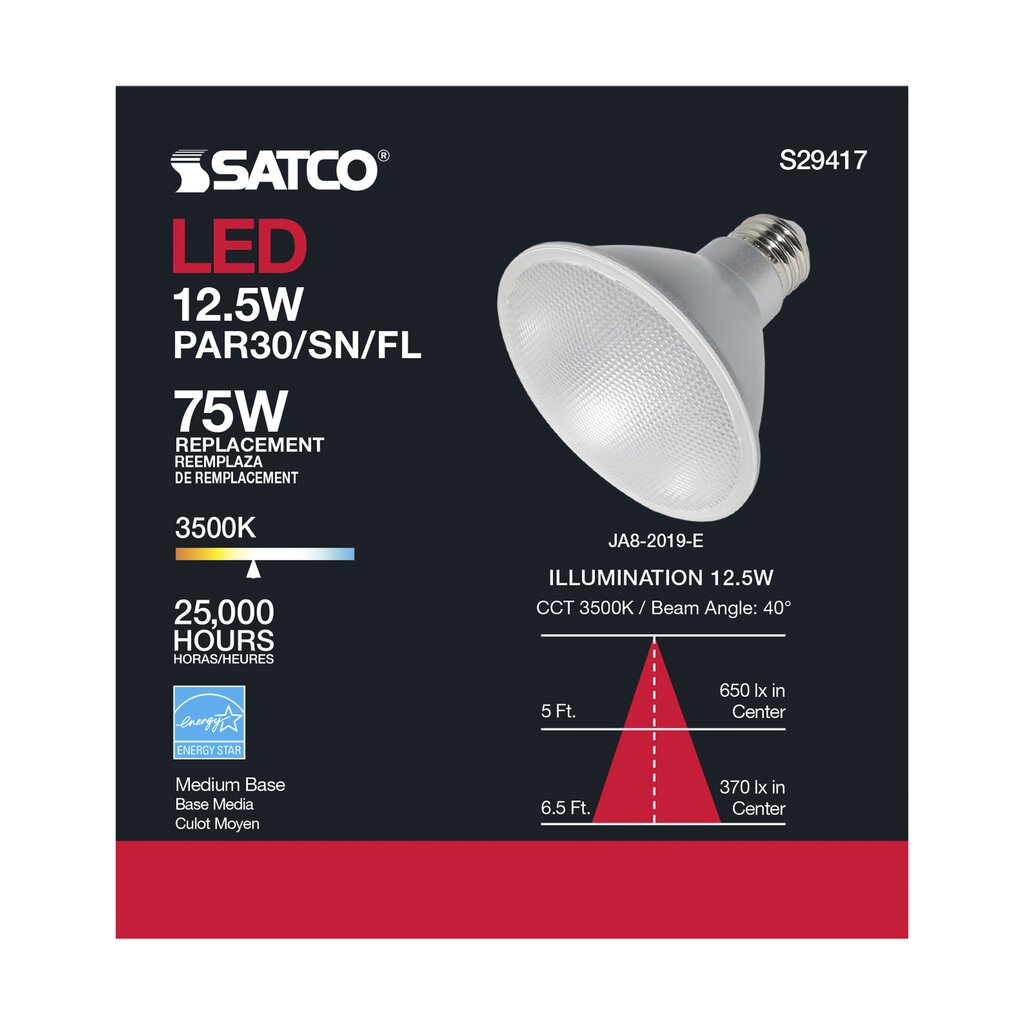 6 pack - Satco S29417 12.5W PAR30 Short LED Light Bulb