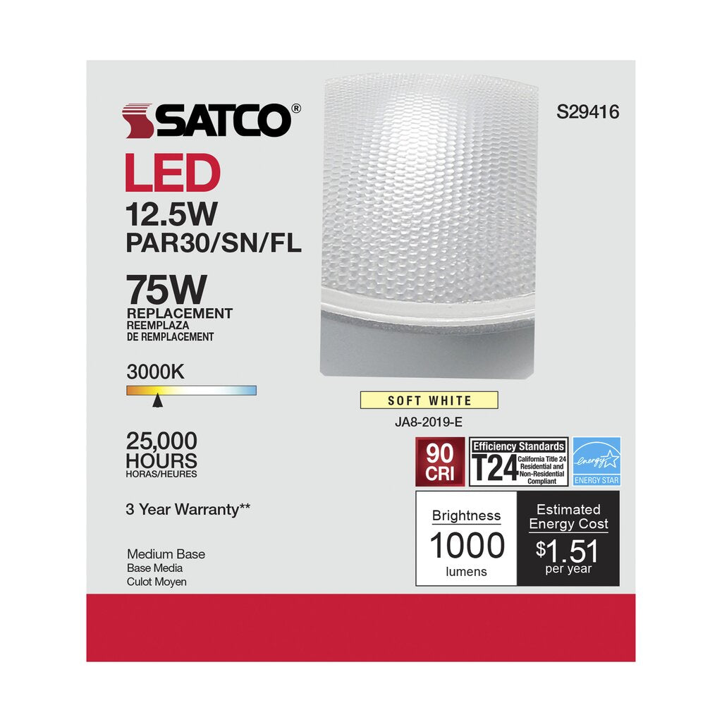 6 pack - Satco S29416 12.5W PAR30 Short LED Light Bulb