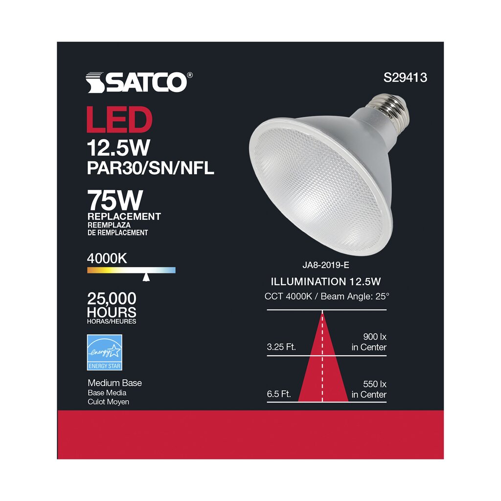 6 pack - Satco S29413 12.5W PAR30 Short LED Light Bulb