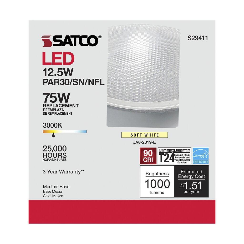 6 pack - Satco S29411 12.5W PAR30 Short LED Light Bulb
