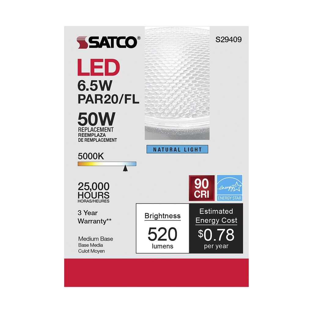 6 pack - Satco S29409 6.5W PAR20 LED Light Bulb